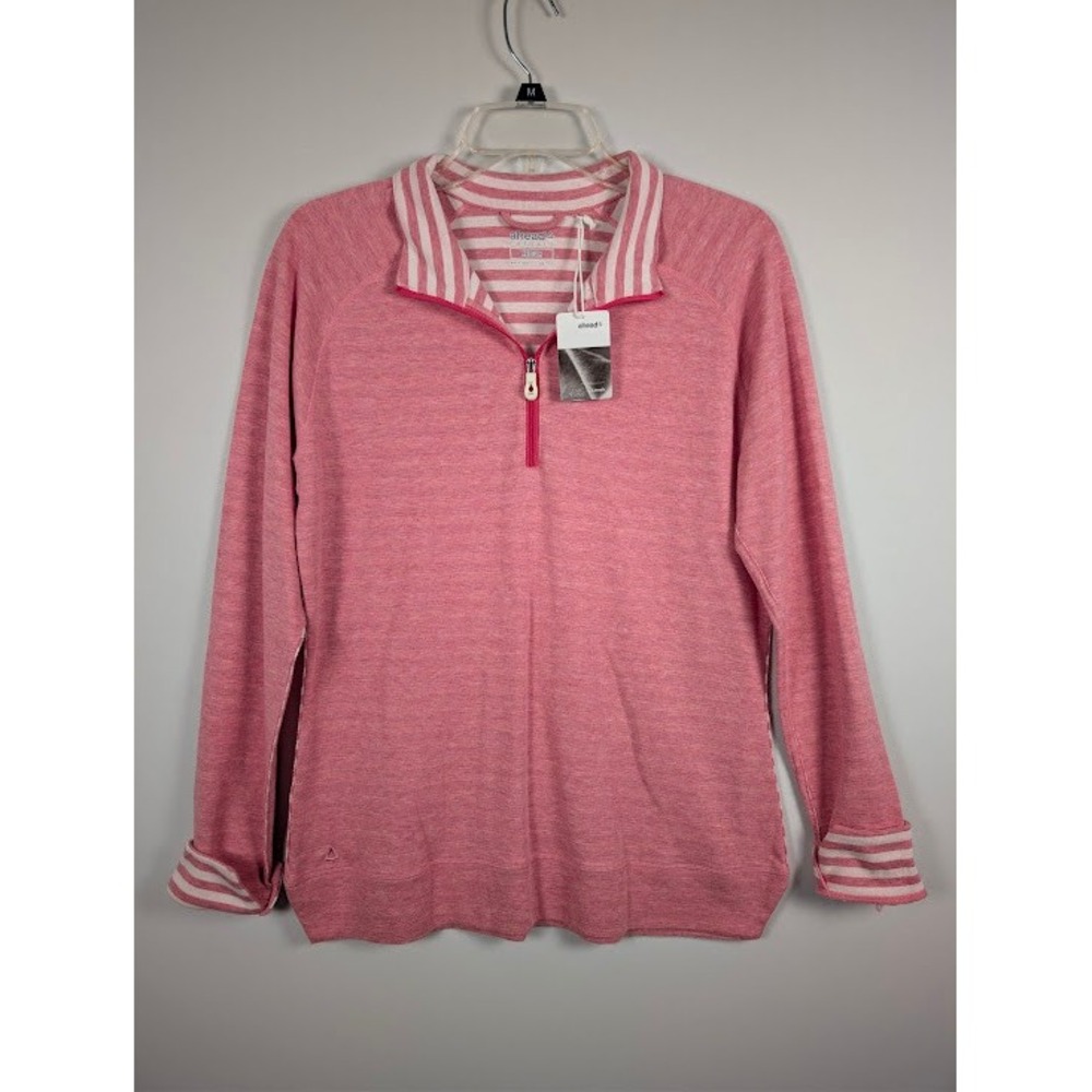 Ahead/Kate Lord Quarter Zip Pullover Womens M Red/White Cotton Modal Stripe Golf